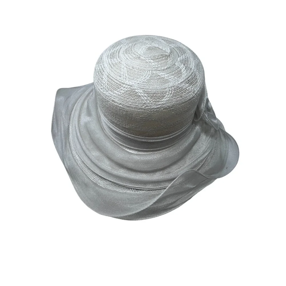 2 Fancy Hats High Tea Wedding Event Dressy White & Black Sheer Ruffle One Size‎